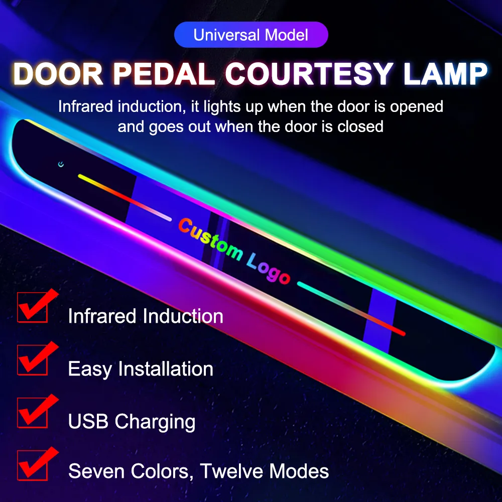 Customized Car Door Sill Lights with Logo Illuminated Auto LED Pedal Scuff Threshold Plate Welcome Lamp Symphony Wireless Sensor