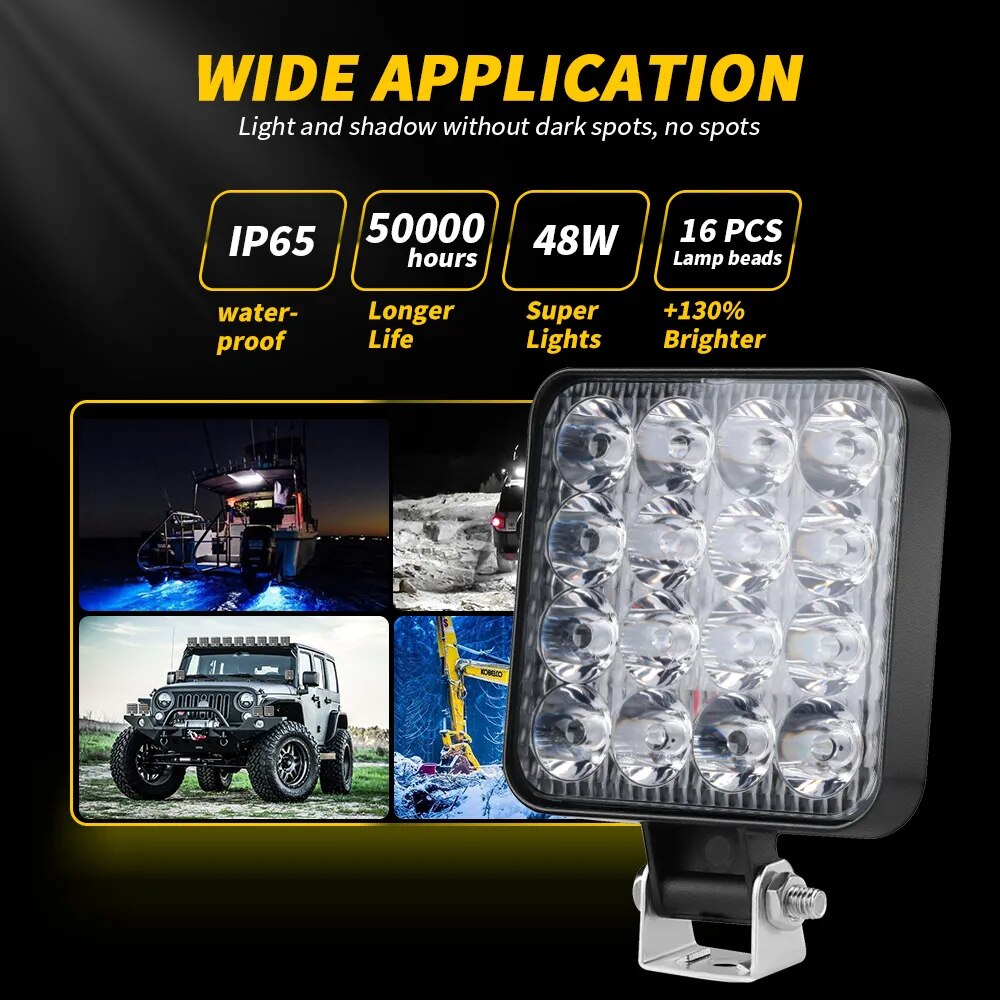 48W 16 Led 12V 24V LED Light Bar Work Light For Car Tractor Boat Truck 4X4 4WD SUV ATV Off Road Car SUV ATV Barra LED Headlights