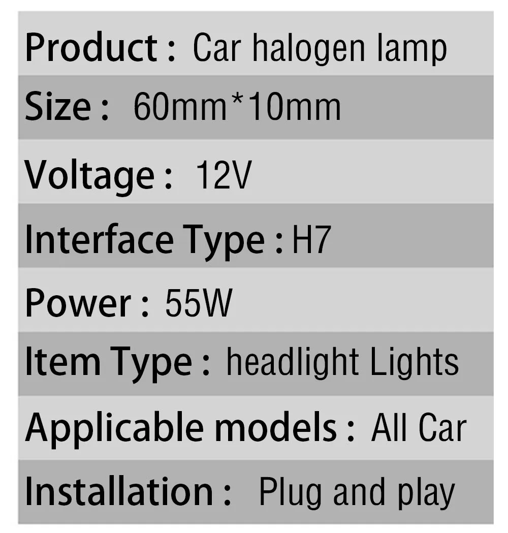 10Pcs H7 12V 55W Halogen Car Front Headlight Lights Signal Bulb Fog Light Warm White Daytime Lamps Mitsubisi Launcher High Power