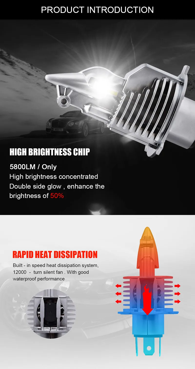 Eurs Fighter Foco H4 9003 Led Bulbs Car/motorcycle Headlight 80W 12V 24V 6000K Super h4 Led Car headlight Bulbs lampada 16000LM