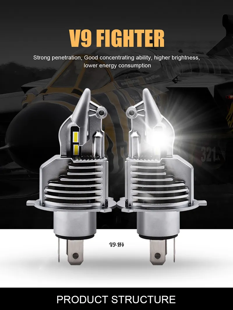 Eurs Fighter Foco H4 9003 Led Bulbs Car/motorcycle Headlight 80W 12V 24V 6000K Super h4 Led Car headlight Bulbs lampada 16000LM