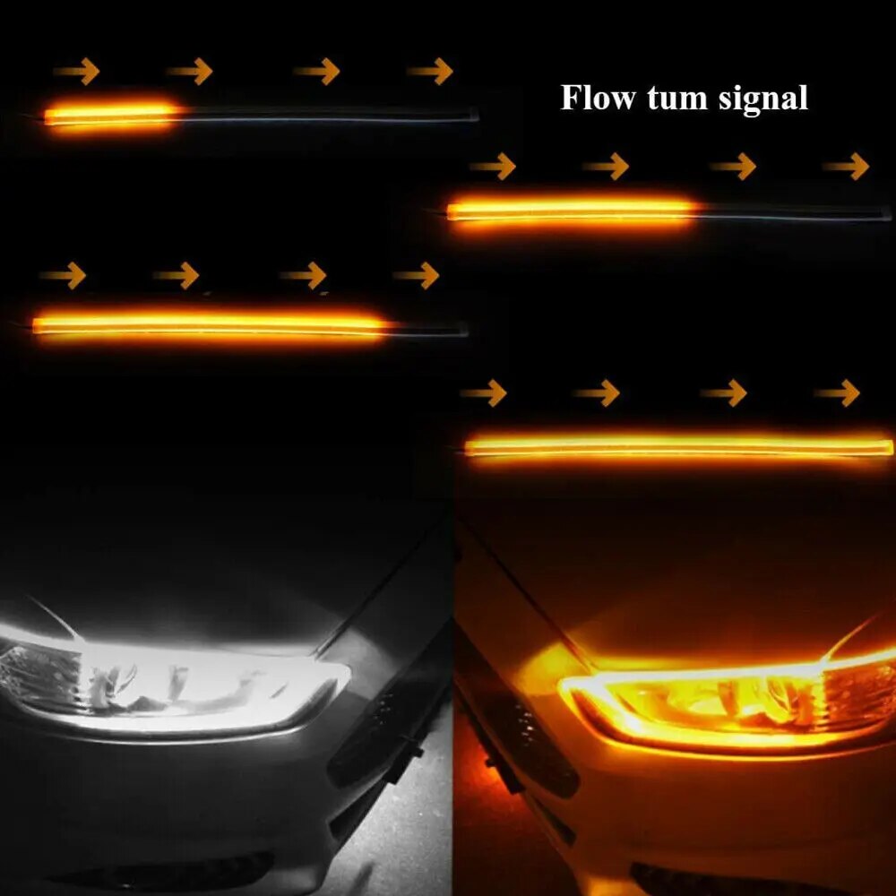 2PCS 60cm Sequential LED Strip Indicator Turn Signal DRL Daytime Running Lights