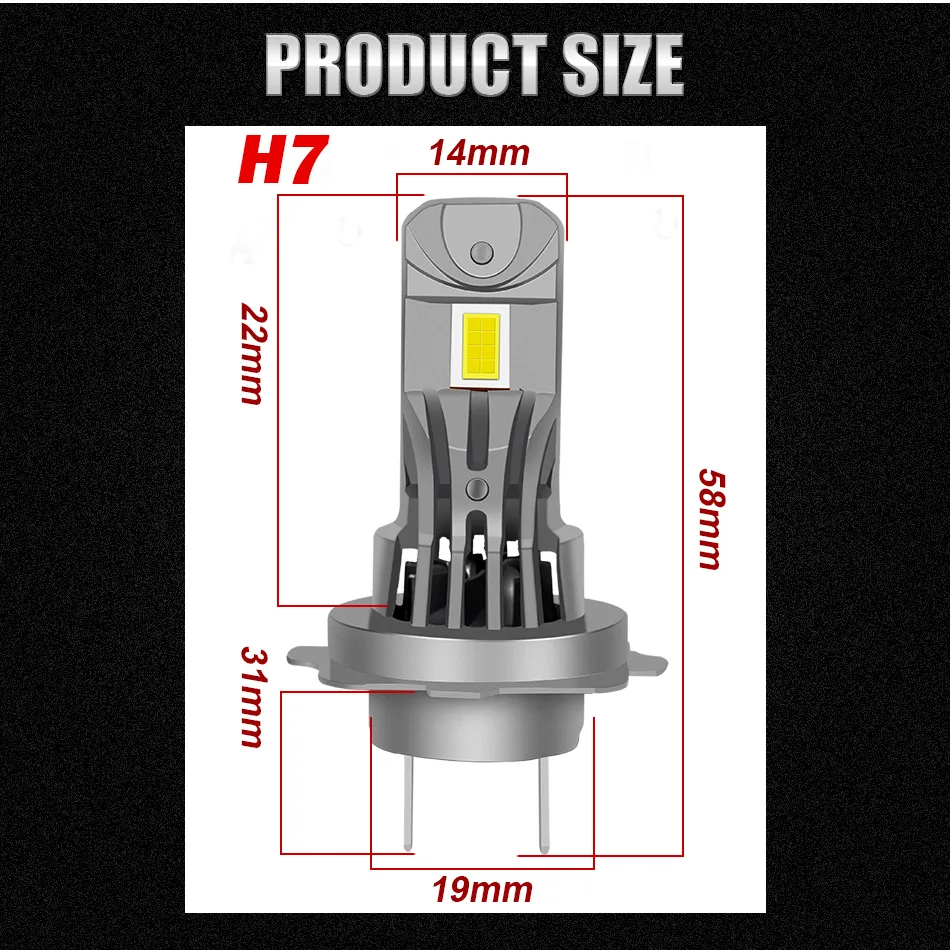 60000LM 110W H7 LED Headlight Turbo LED Head Lamp Bulbs High Power H7 3580 CSP Chips 1:1 Design Mini Size Fan Car Light Fog Lamp