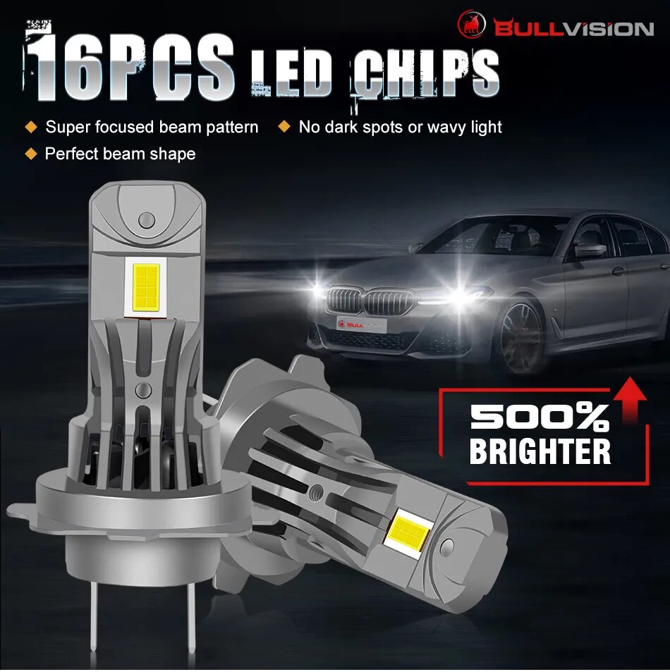 60000LM 110W H7 LED Headlight Turbo LED Head Lamp Bulbs High Power H7 3580 CSP Chips 1:1 Design Mini Size Fan Car Light Fog Lamp