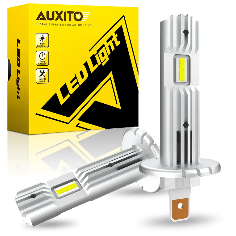 AUXITO 2Pcs Canbus LED Light Bulb H1 LED Headlight Mini Size Design Wireless Fanless For Car LED Lamp CSP Chips 12000LM White