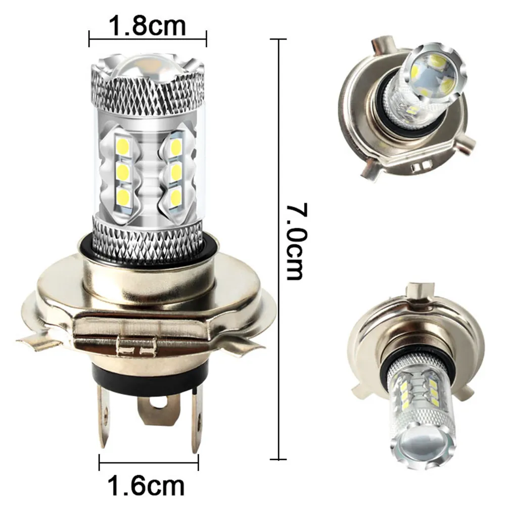 2Pcs H4 Super Bright 80W LED Headlight Fog DRL Bulbs High/Low Beam 6000K White  Lamps For Car 12V H4 Fog Lights