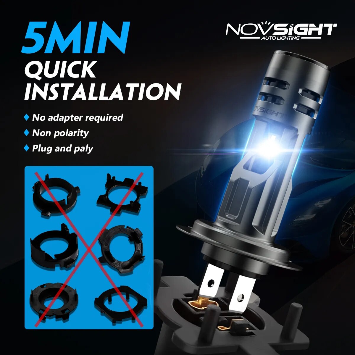 NOVSIGHT N58 H7 LED Headlight 1:1 Mini Size Headlamp 60W 12000LM 6500K Car Lamps Super Bright Plug and Play Car Headlight Bulbs