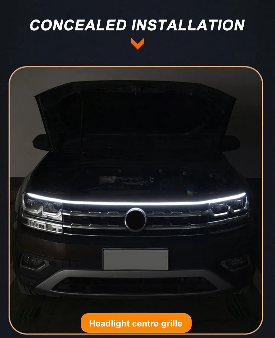 BLALION Car Hood Light Strip Dynamic Daytime Running Light Start Scan Waterproof Flexible LED Decorative Light Atmosphere Lamp