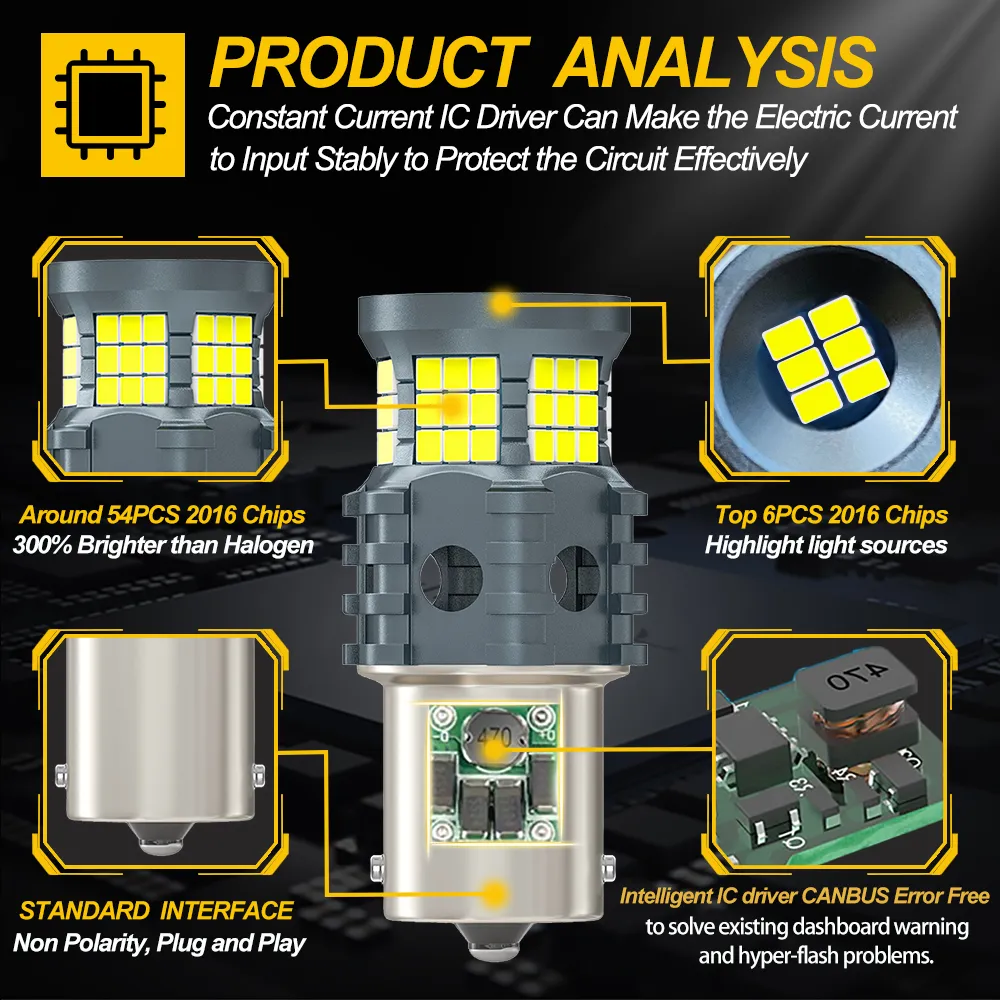 2x Led Lights P21W No Hyper Flash 1156 BA15S BAU15S PY21W T20 7440 Bulb Car Tuning Canbus Turn Signal Lamp Amber Error Free Leds
