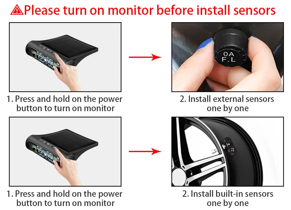 Acceo Smart TPMS Car Tire Pressure Alarm Monitor System 4 Sensors  Display Solar Intelligent Tyre Pressure Temperature Warning