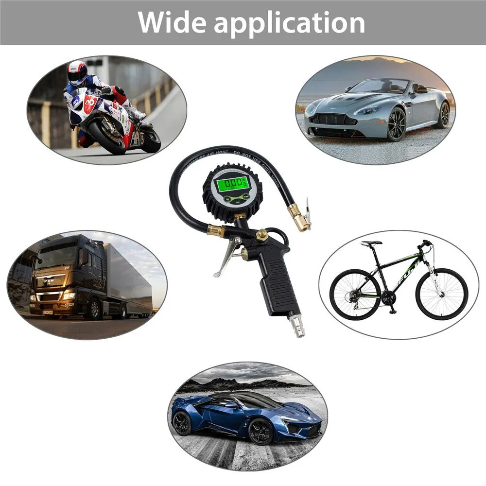 Digital LCD Display for Auto Car Bike Motor LED Backlight Vehicle Tester Car EU Tire Air Pressure Inflator Gauge