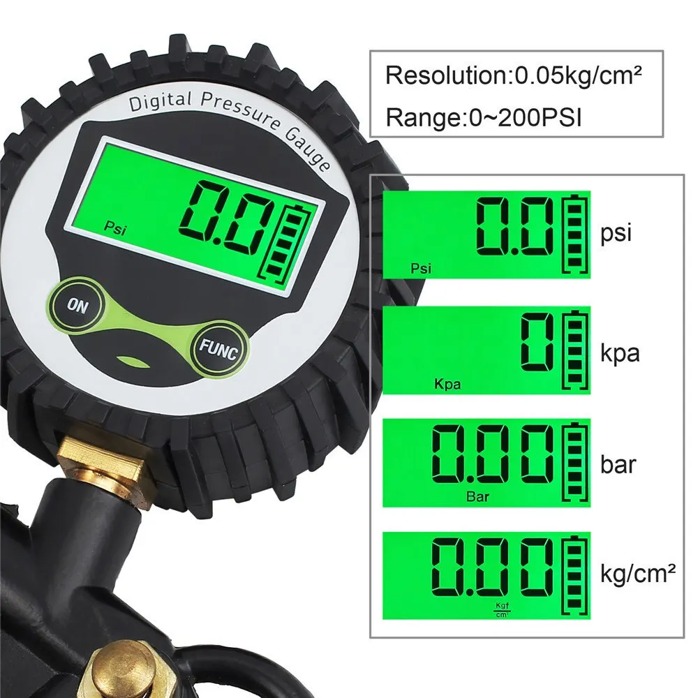 Digital LCD Display for Auto Car Bike Motor LED Backlight Vehicle Tester Car EU Tire Air Pressure Inflator Gauge