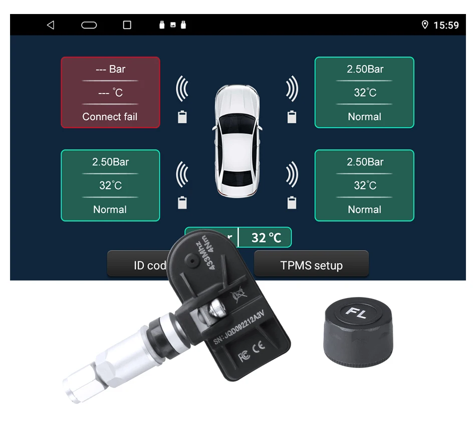 USB Android TPMS Tire Pressure Monitoring System Display Alarm System  Internal Sensors For Car Navigation Car Radio 4-5 Sensors