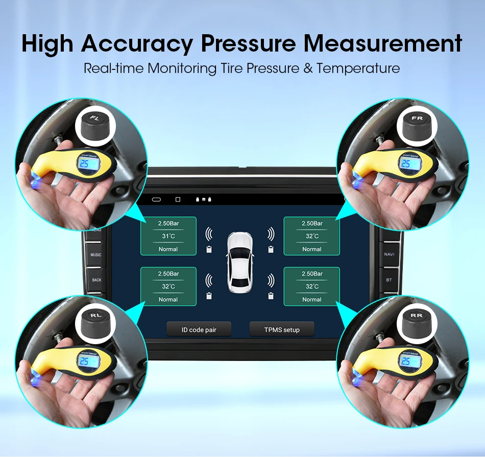 USB Android TPMS Tire Pressure Monitoring System Display Alarm System  Internal Sensors For Car Navigation Car Radio 4-5 Sensors