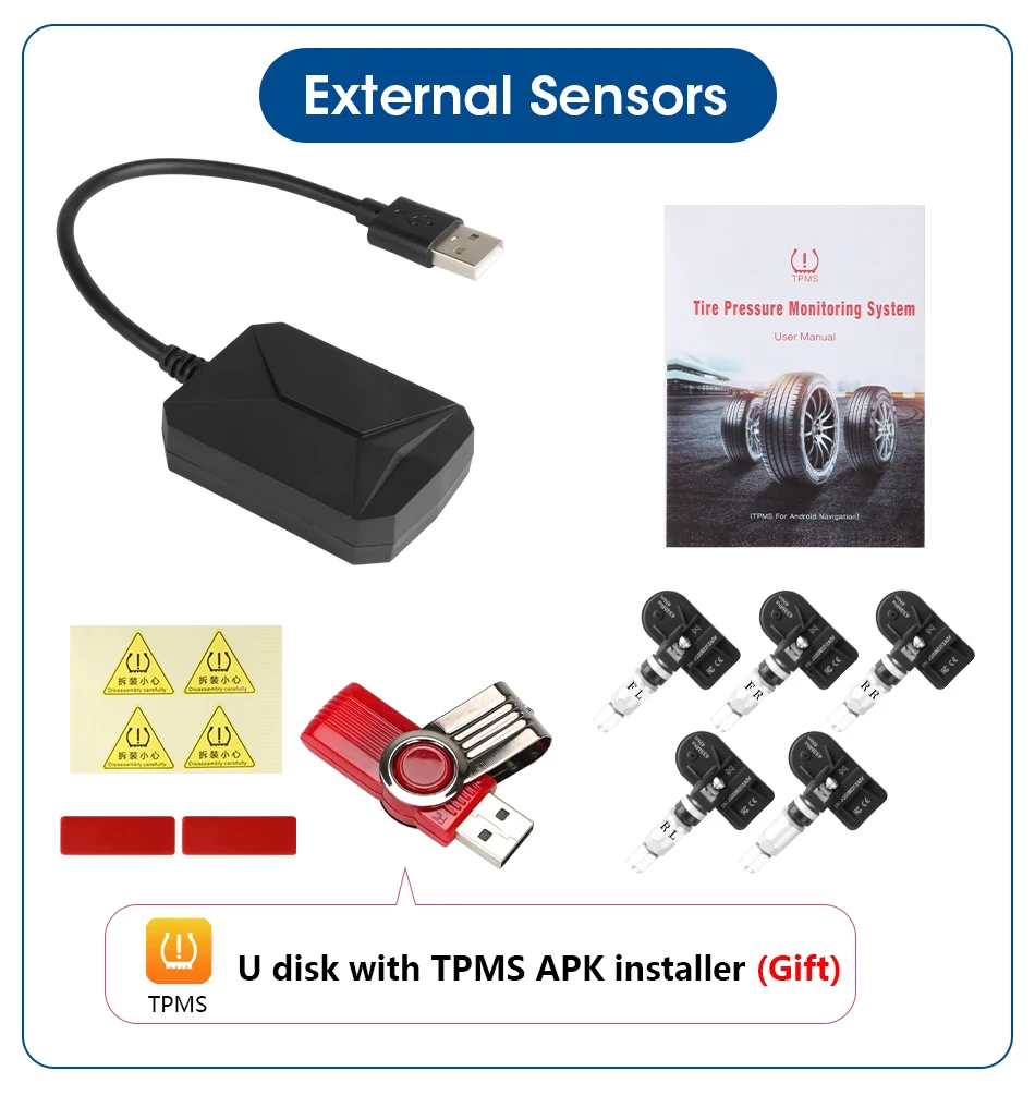 USB Android TPMS Tire Pressure Monitoring System Display Alarm System  Internal Sensors For Car Navigation Car Radio 4-5 Sensors