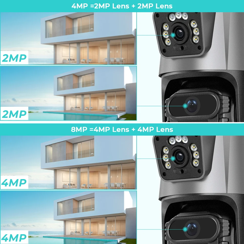 8MP 4K Wifi Camera Dual Lens Ai Auto Tracking Waterproof Security CCTV Video Surveillance Camera Police Light Alarm IP Camera