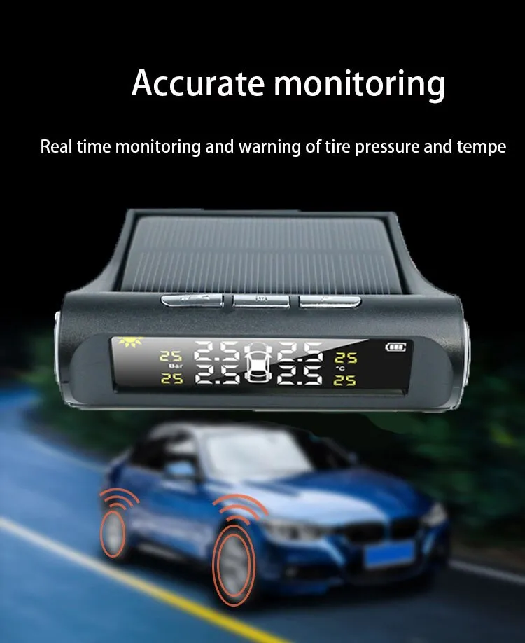 1PC Car Tire Pressure Monitor Intelligent Real Time Monitoring External Wireless Solar Tire Pressure Detection Monitor