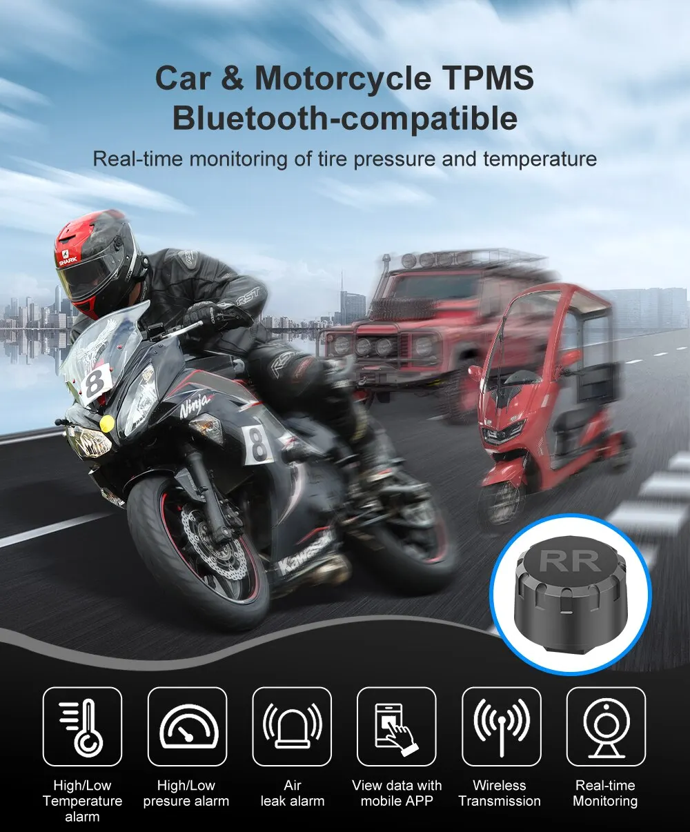 Car TPMS Tire Pressure Monitoring System Bluetooth 5.0 Mobile Phone Display Motorcycle Car Tyre Pressure Sensor for LOS Android