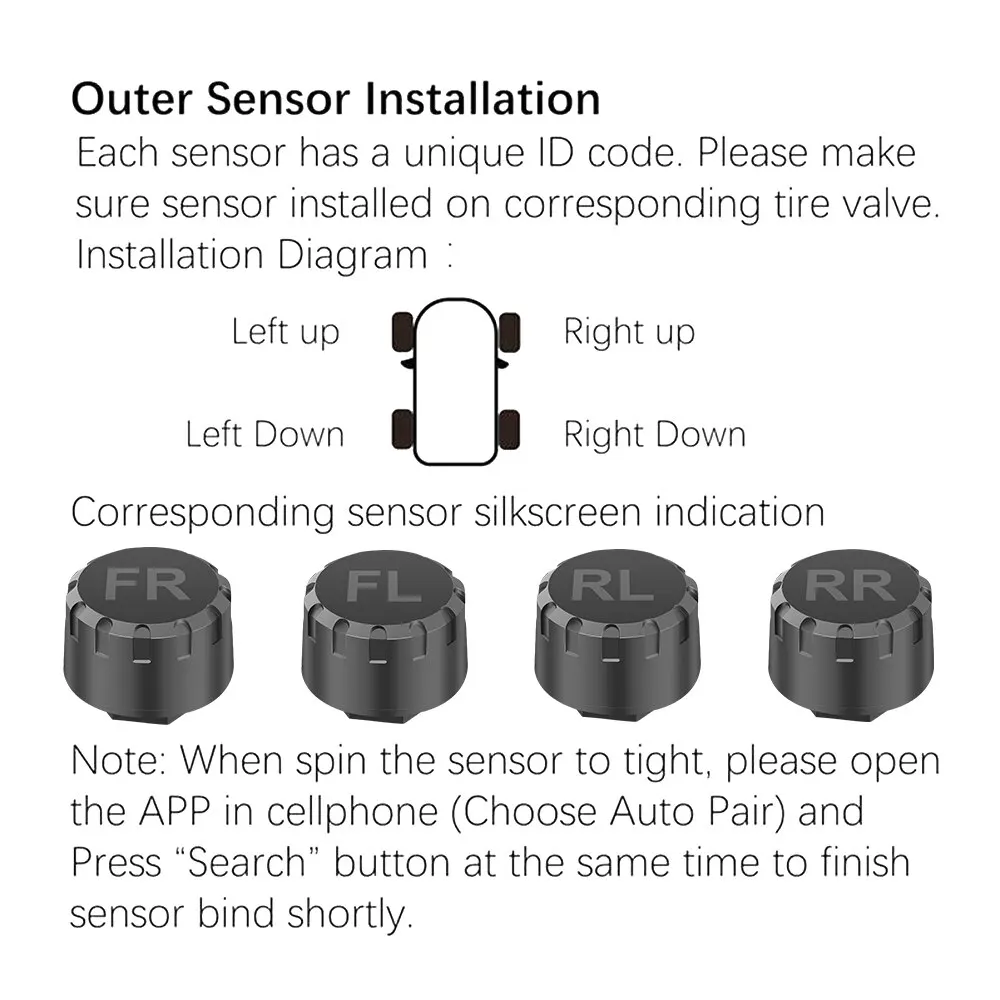 Car TPMS Tire Pressure Monitoring System Bluetooth 5.0 Mobile Phone Display Motorcycle Car Tyre Pressure Sensor for LOS Android