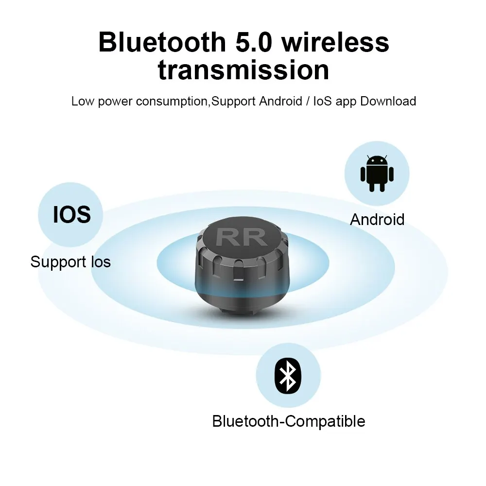 Car TPMS Tire Pressure Monitoring System Bluetooth 5.0 Mobile Phone Display Motorcycle Car Tyre Pressure Sensor for LOS Android