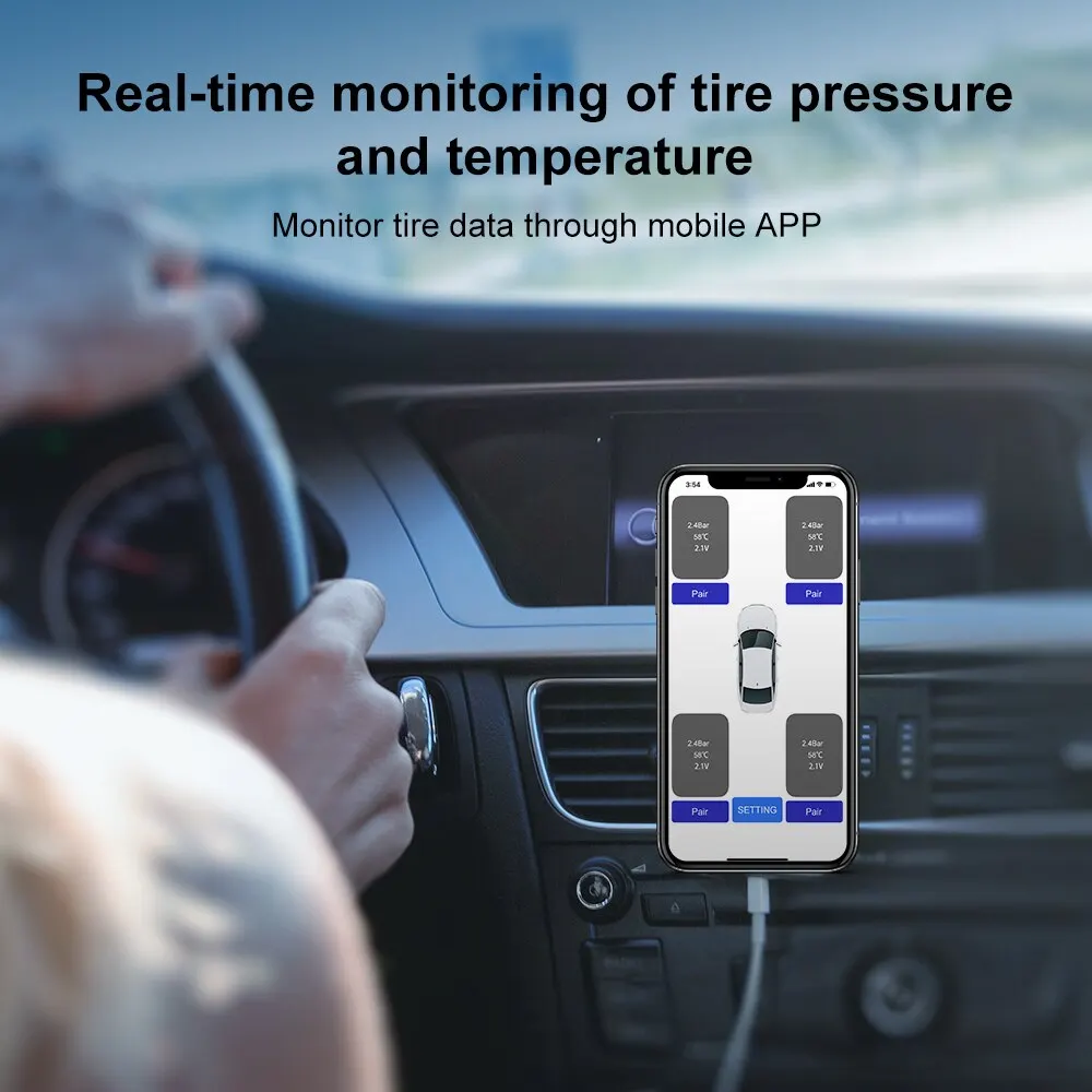 Car TPMS Tire Pressure Monitoring System Bluetooth 5.0 Mobile Phone Display Motorcycle Car Tyre Pressure Sensor for LOS Android