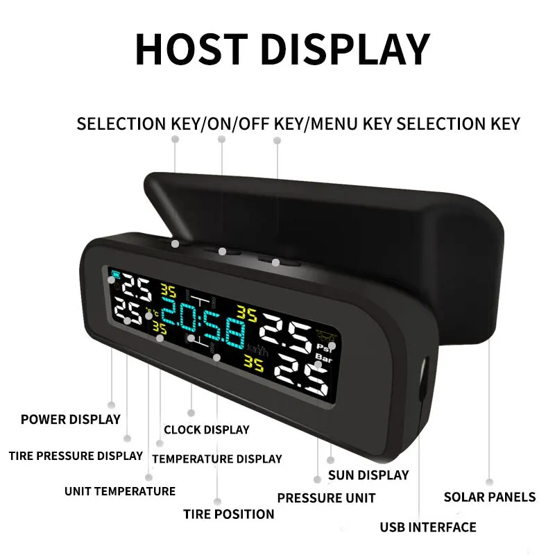 1PC Tire Temperature Tire Pressure Monitor External Time Car General Tire Detection Monitoring Wireless Solar Power Supply