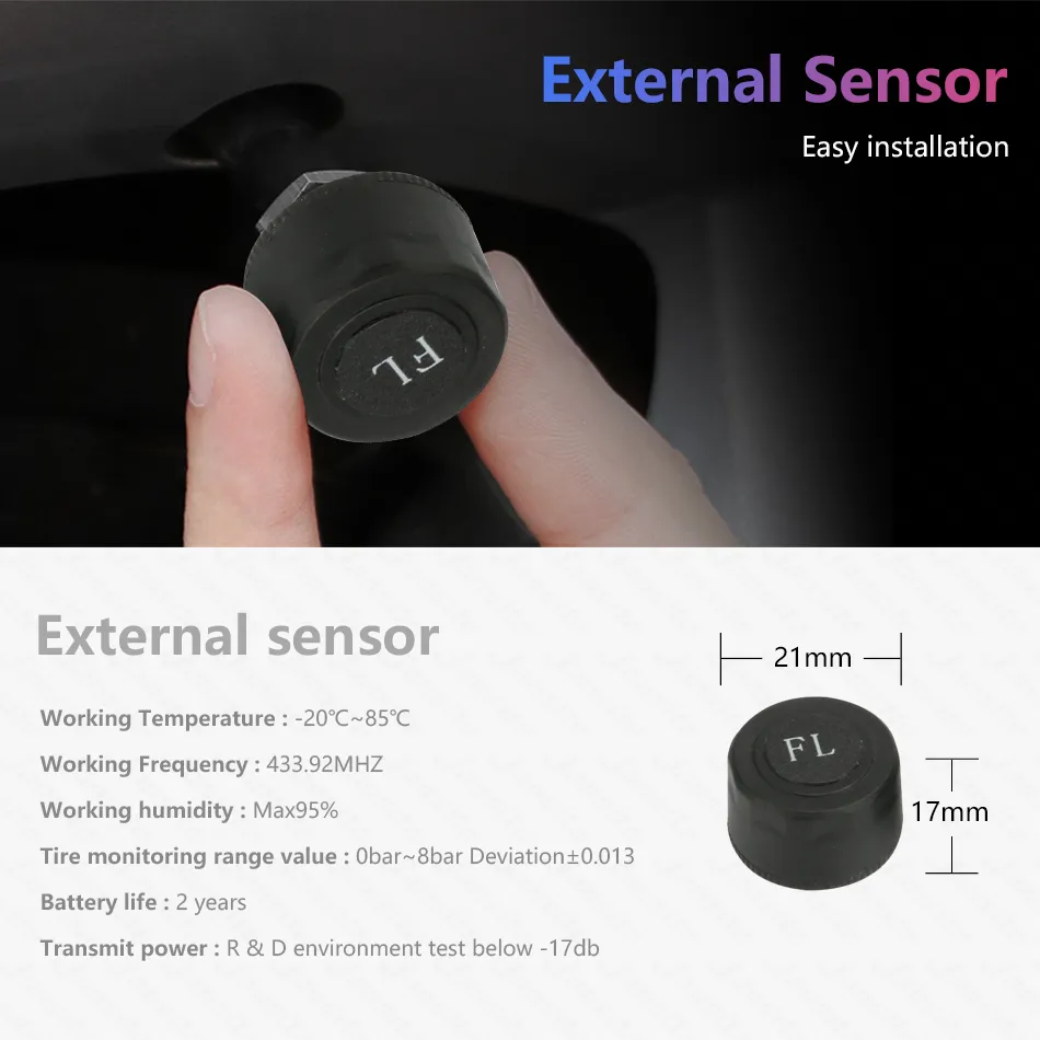 Vtopek USB TPMS Car Tire Pressure Alarm Monitor System for Car Android Navigation Player with 4 Sensors 5V Wireless Transmission