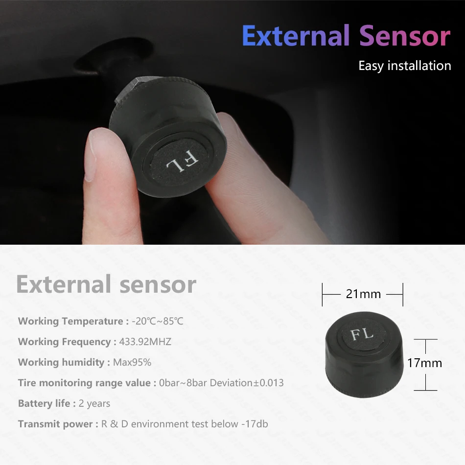 JMCQ USB Car Tire Pressure Alarm Monitor System TPMS for Car Android Navigation Player with 4 Sensors 5V Wireless Transmission