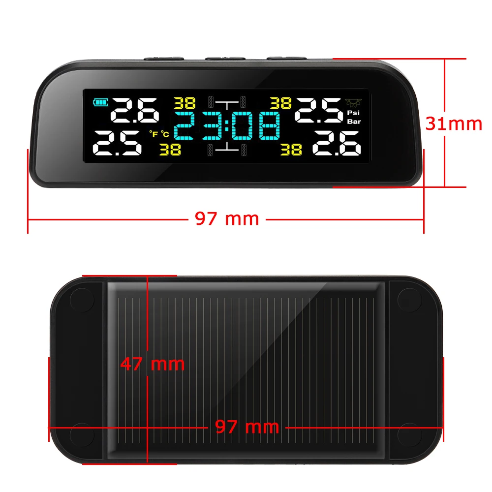 Universal Solar Power TPMS Car Tire Pressure Monitoring System Clock LCD Display TPMS Sensor Auto Security Alarm Systems