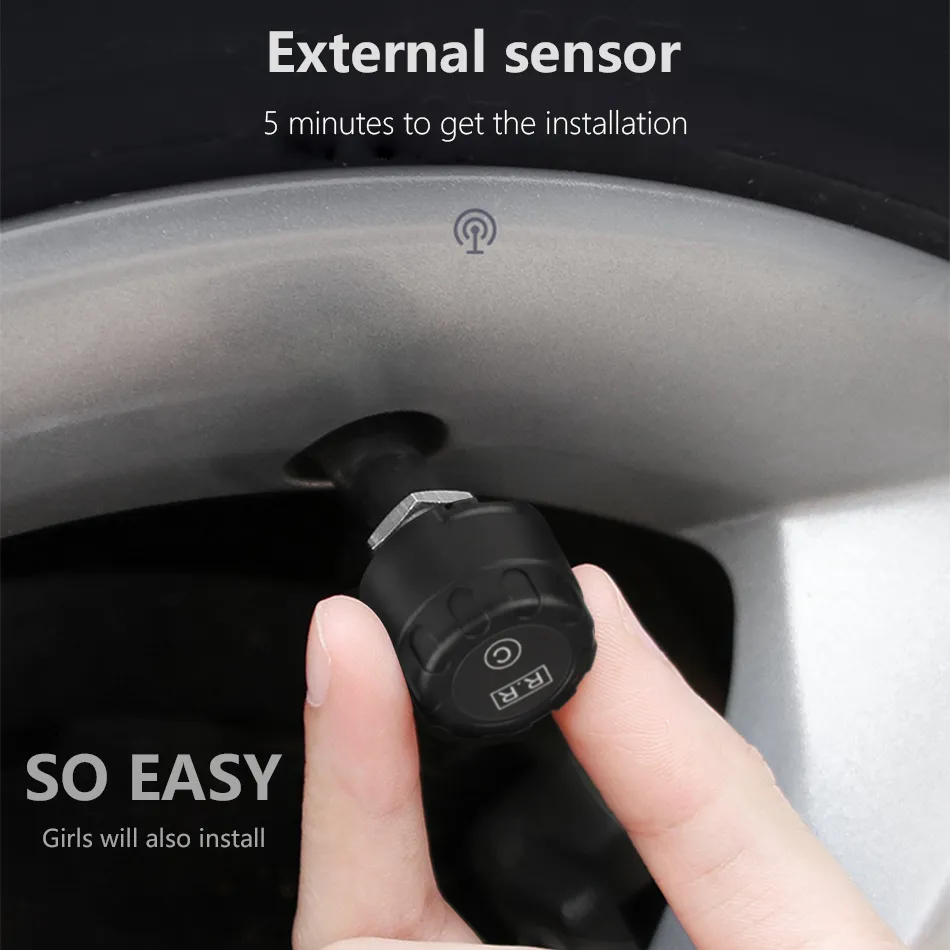 Jansite TPMS Car Tire Pressure Alarm Monitor System Real-time Display Attached to glass wireless Solar power tpms with 4 sensors