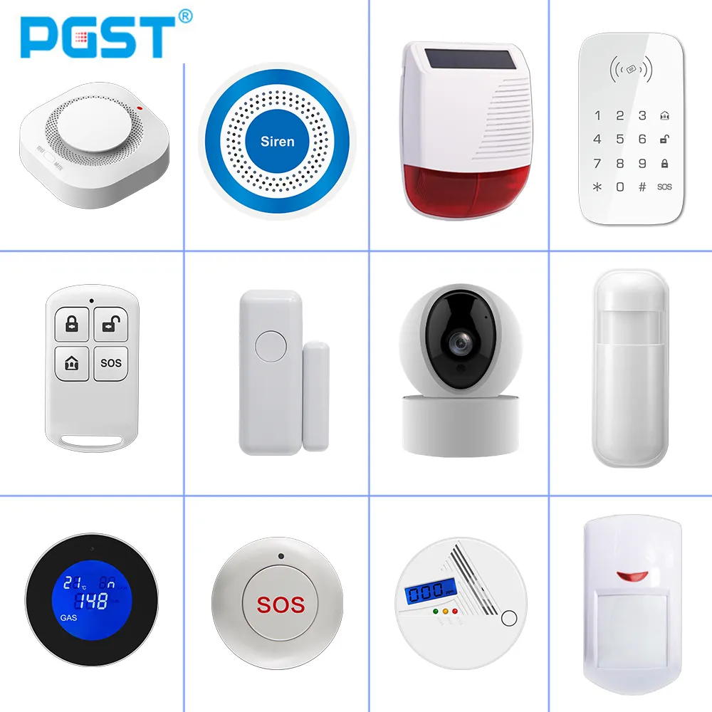 PGST PG107 Tuya Alarm System 4.3 inch Screen WIFI GSM GPRS Burglar Home Security With PIR Motion Sensor Fire Smoke Detector