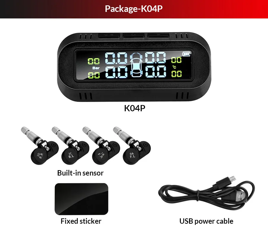 E-ACE Smart Car TPMS Auto Monitoring External Devce Tyre Pressure Monitoring System Security Alarm USB TMPS Tyre Pressure Sensor