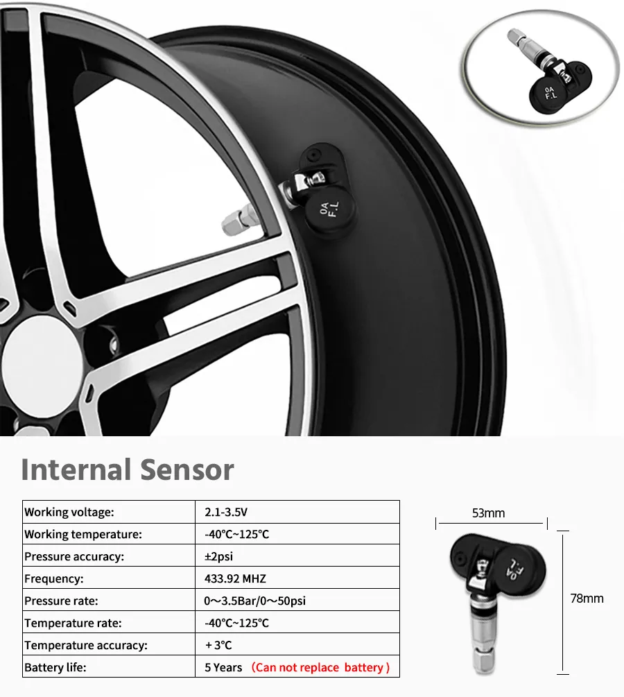 E-ACE Smart Car TPMS Auto Monitoring External Devce Tyre Pressure Monitoring System Security Alarm USB TMPS Tyre Pressure Sensor