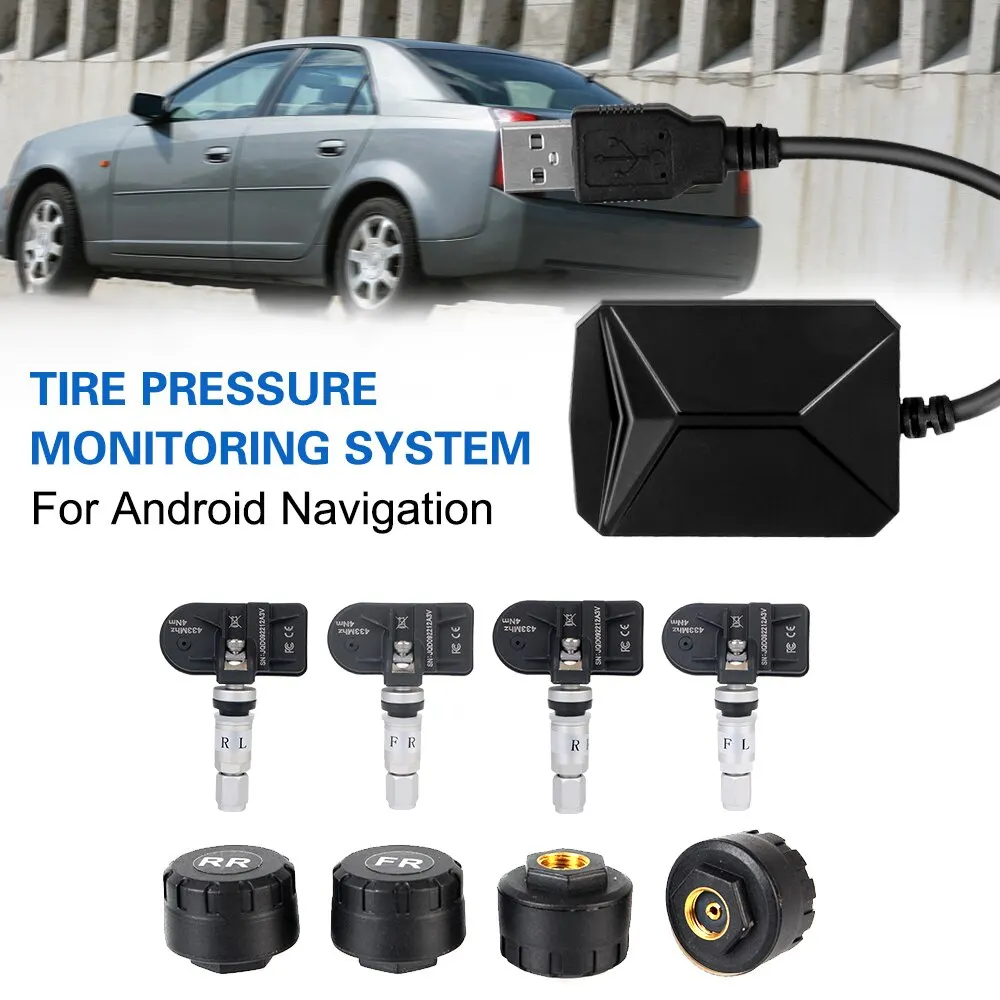 Android Navigation TPMS With 4 Sensors Alarm System USB Android Car TPMS Wireless Transmission Tire Pressure Monitoring System