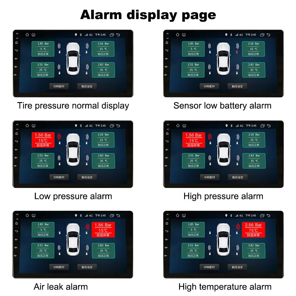 Android Navigation TPMS With 4 Sensors Alarm System USB Android Car TPMS Wireless Transmission Tire Pressure Monitoring System