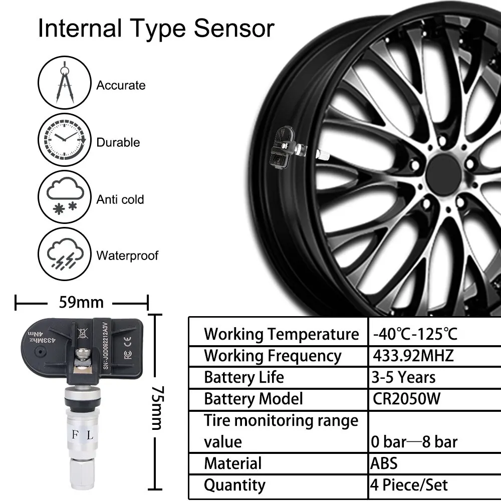 Android Navigation TPMS With 4 Sensors Alarm System USB Android Car TPMS Wireless Transmission Tire Pressure Monitoring System