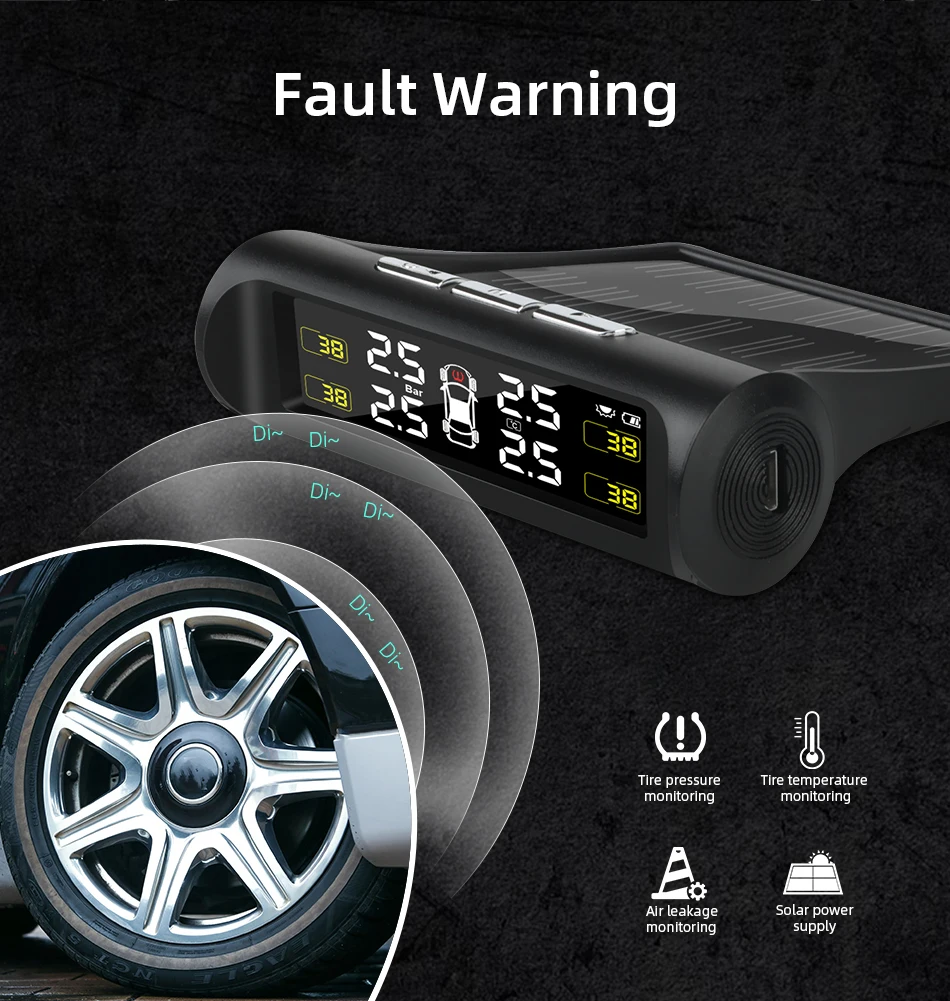 Jansite Smart Car TPMS Tyre Pressure Monitoring System Solar Power Digital LCD Display Auto Security Alarm Systems Tyre Pressure