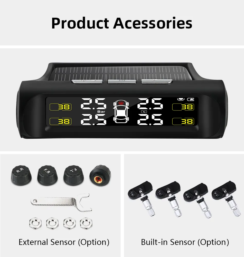 Jansite Smart Car TPMS Tyre Pressure Monitoring System Solar Power Digital LCD Display Auto Security Alarm Systems Tyre Pressure