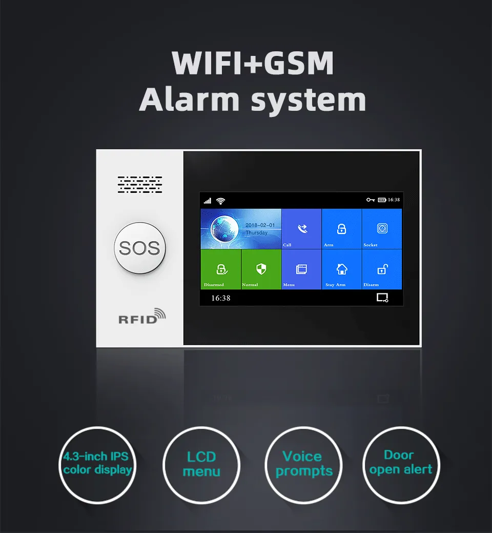 GauTone PG107 4.3inch Security Alarm Wifi GSM Alarm System for Home Support Tuya APP Call/SMS Remote Control