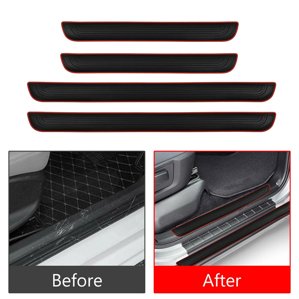 4pcs Rubber Car Door Sill Scuff Covers Black Door Panel Guards Protector Trim Anti-scratch Exterior Parts Car Decor Accessories