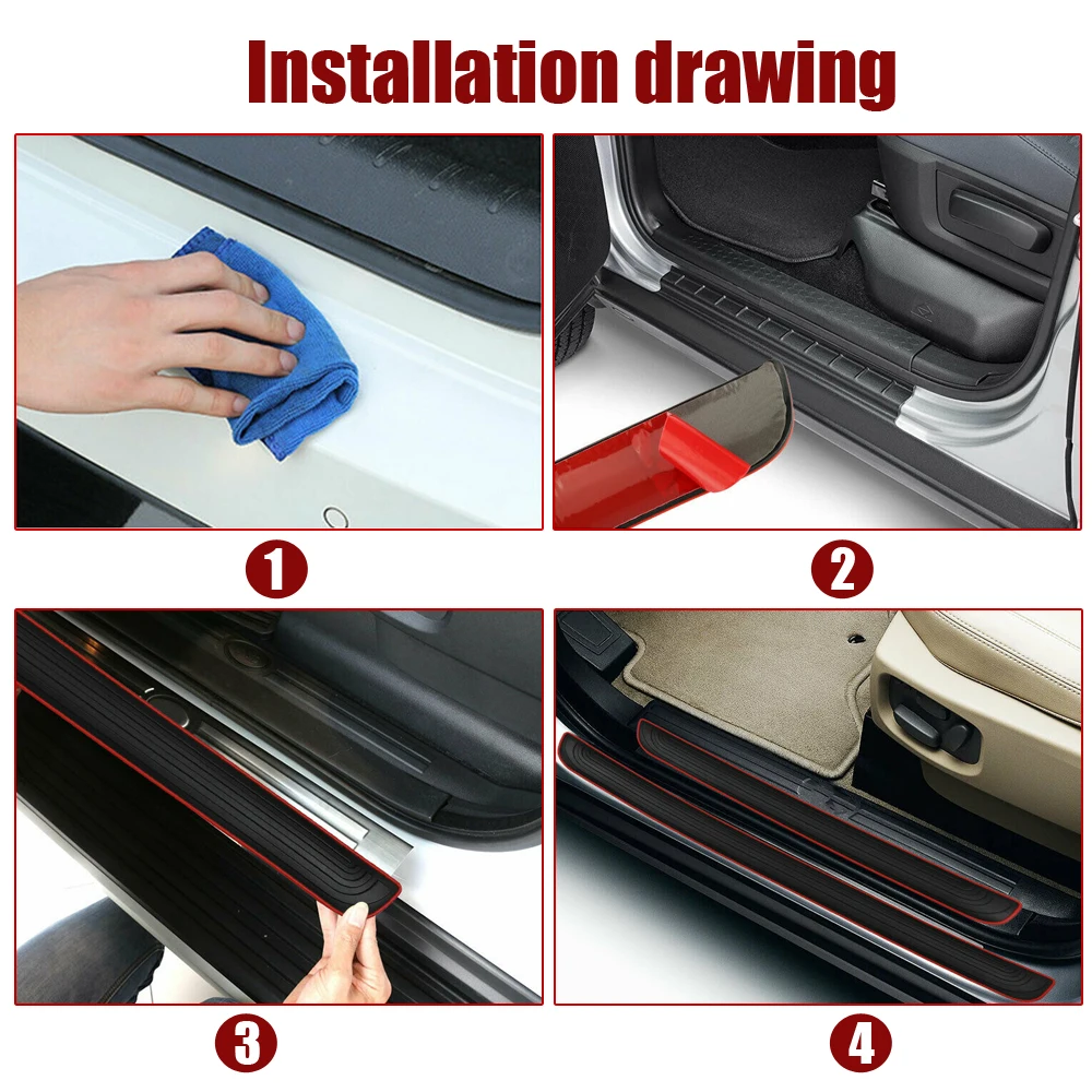 4pcs Rubber Car Door Sill Scuff Covers Black Door Panel Guards Protector Trim Anti-scratch Exterior Parts Car Decor Accessories