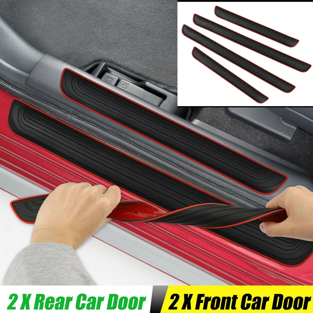 4pcs Rubber Car Door Sill Scuff Covers Black Door Panel Guards Protector Trim Anti-scratch Exterior Parts Car Decor Accessories