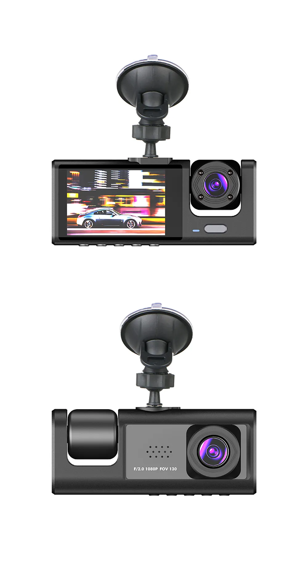 3 Channel Dash Cam Video Recorder Three Lens Car Camera with Rear View DVR 24H Parking Monitor Black Box