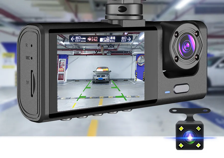 3 Channel Dash Cam Video Recorder Three Lens Car Camera with Rear View DVR 24H Parking Monitor Black Box