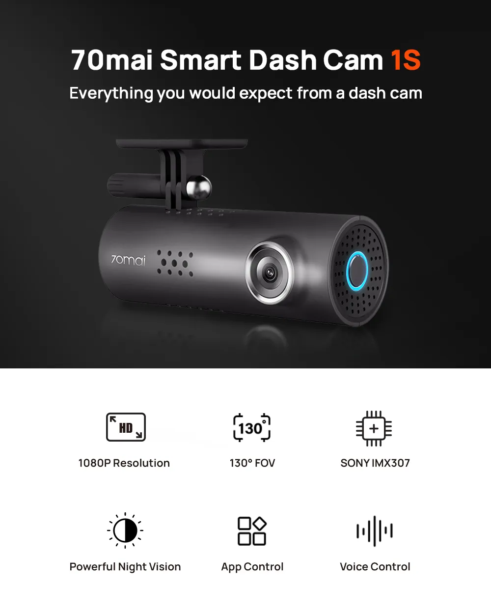 70mai Car DVR 1S APP English Voice Control 70mai 1S D06 1080P HD Night Vision 70mai 1S Dash Camera Recorder WiFi 70mai Dash Cam