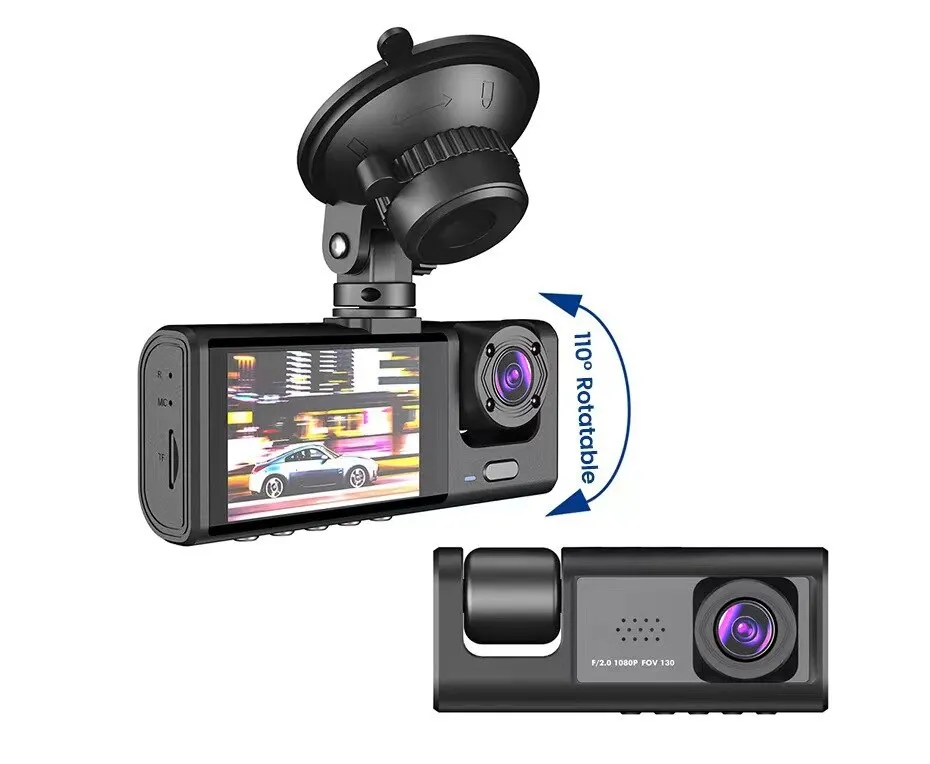 3 Channel Car DVR HD 1080P 3-Lens Inside Vehicle Dash CamThree Way Camera DVRs Recorder Video Registrator Dashcam Camcorder