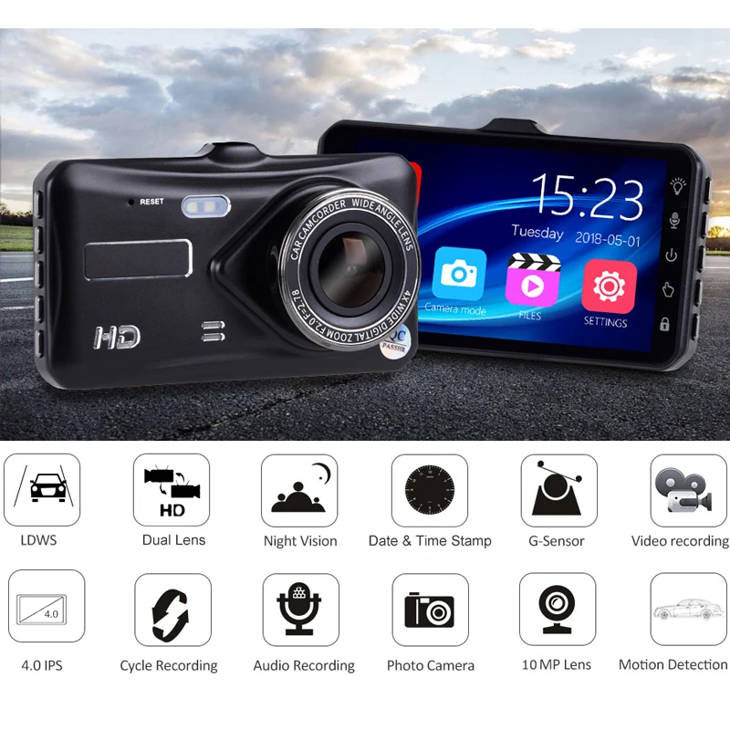 Dash Cam Front and Rear Camera CAR DVR Car Video Recorder Vehicle Black Box FULL HD 1080P Night Vision Driver Recorder