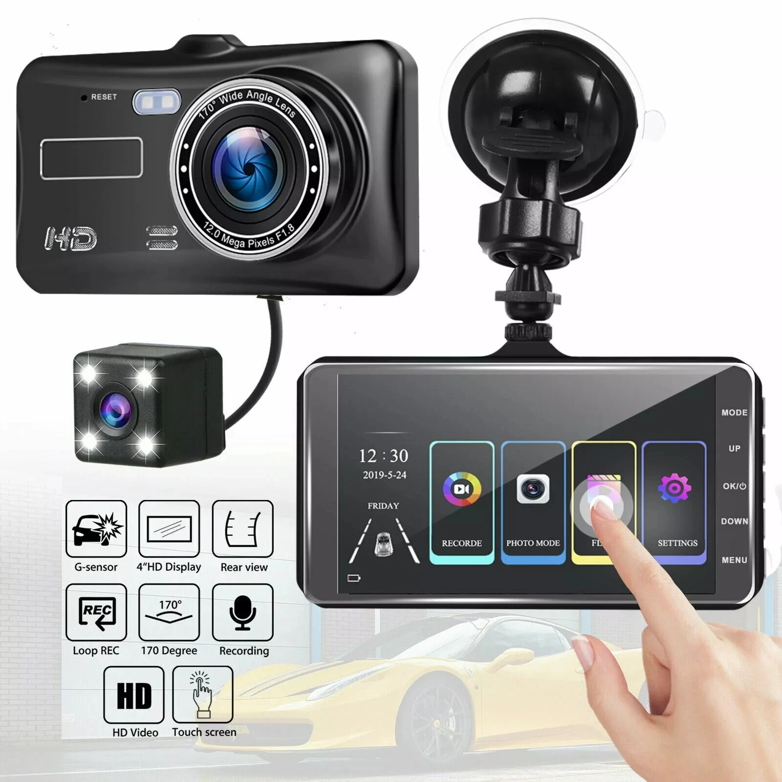 Dash Cam Front and Rear Camera CAR DVR Car Video Recorder Vehicle Black Box FULL HD 1080P Night Vision Driver Recorder