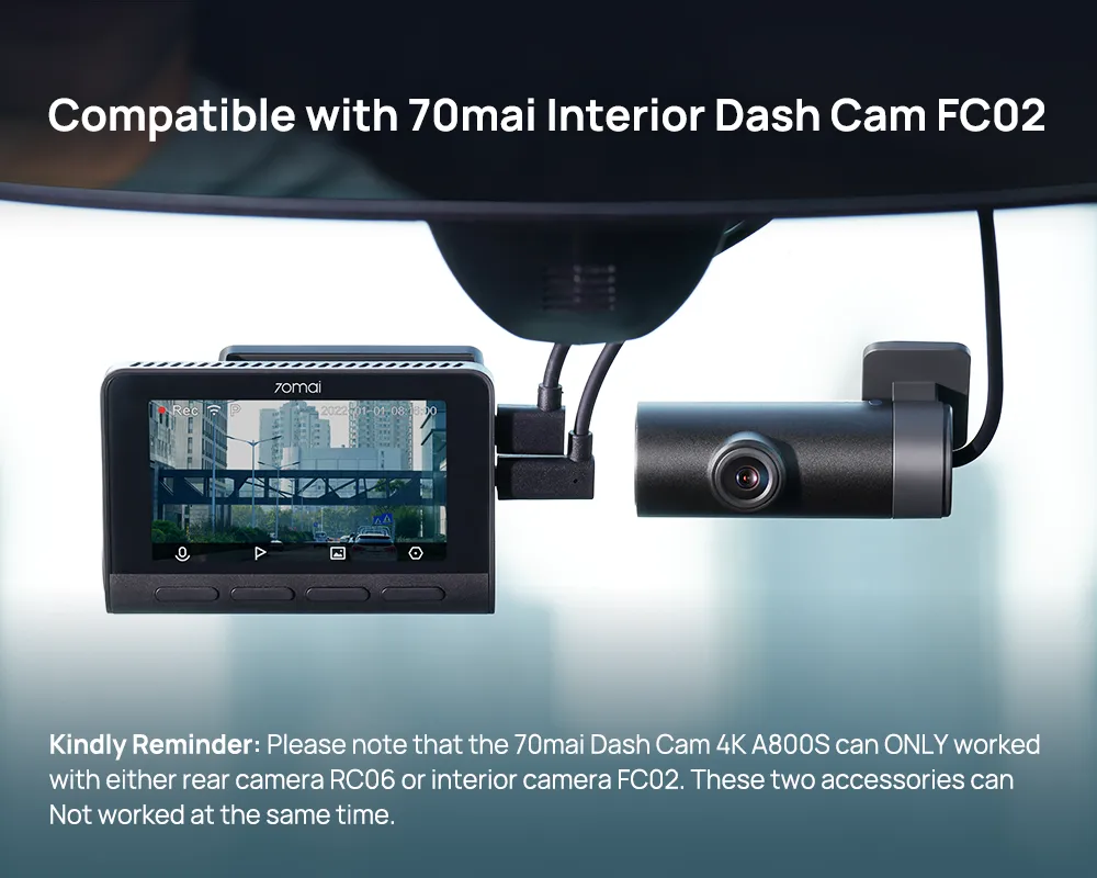 70mai 4K Dash Cam A800S Built-in GPS ADAS 140°FOV 70mai Camera Car DVR 24H Parking Monitor Front Cam Only, Support Rear Cam