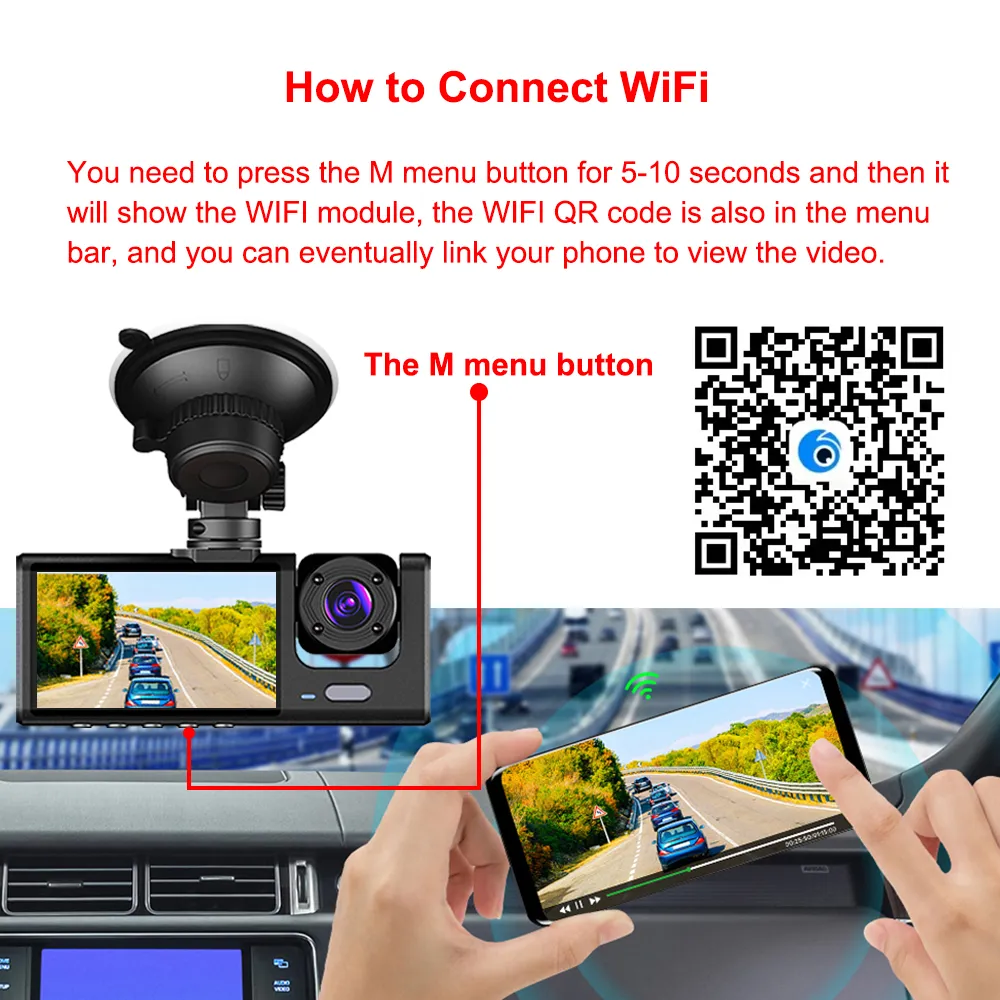 3 Channel WiFi Dash Cam for Cars Camera 1080P Video Recorder Rear View Camera for Vehicle Car DVR Car Accessory Free Mirror